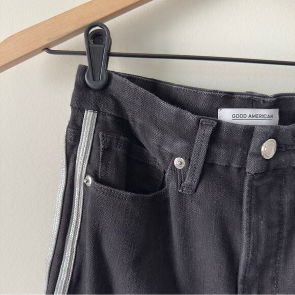 Good American Good Legs Black Skinny Jeans silver sparkle Side Stripes stretch 6 - Picture 6 of 13